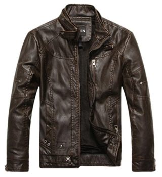 Chouyatou Men Vintage Stand’s Leather Jacket
