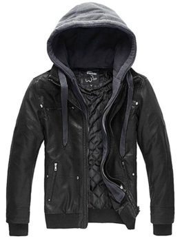 WantDo Leather Jacket Faux with the Removable Hood