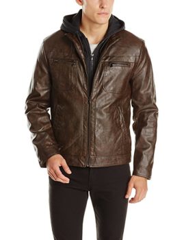 Kenneth Cole Faux-Leather REACTION Jacket with the Hood