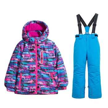 9. Girls Thicken Warm Snowsuit Hooded Ski Jacket Pants