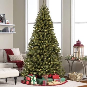 #1. 7.5′ Prelit Premium Spruce Hinged Artificial Christmas Tree