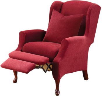 10. Surefit Home Décor Stretch Pique Box Cushion Wing Recliner Chair Two Piece Slipcover