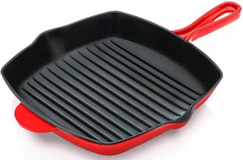 8. NutriChef Nonstick Cast Iron Grill Pans – Kitchen Square Cast Iron Grilling Pan – Enameled Cast Iron Skillet Steak Pan